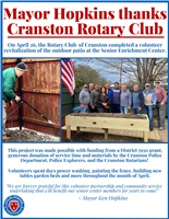 Mayor Hopkins Thanks Cranston Rotary Club for Senior Center Patio Refurbishment Project